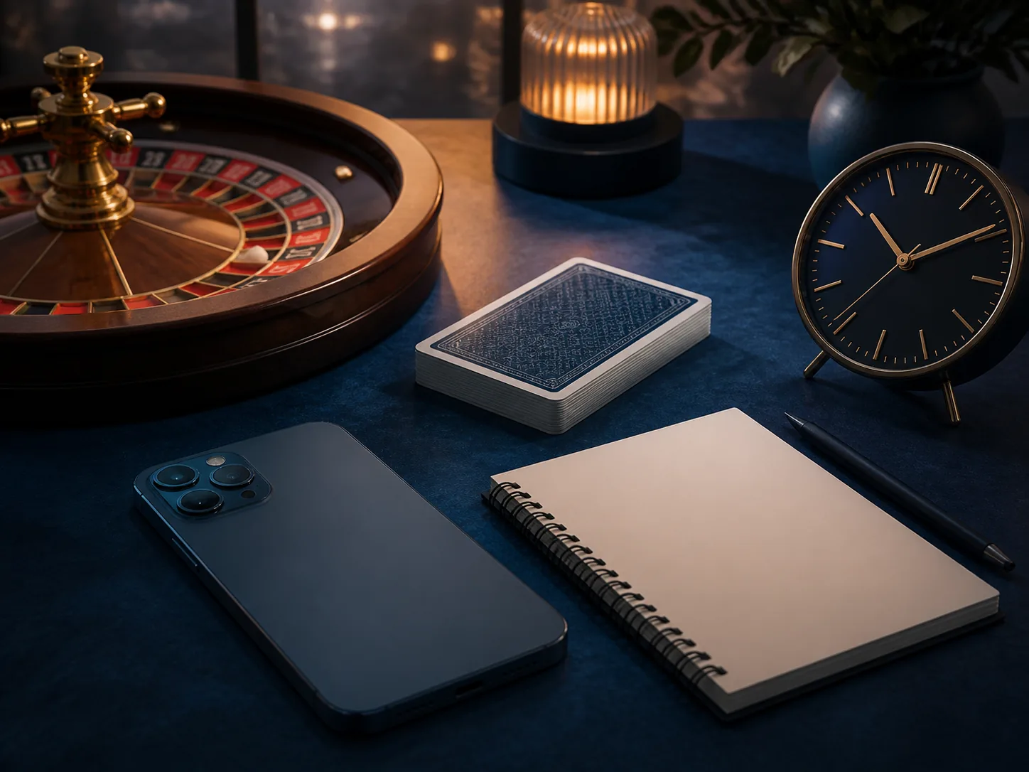 Celular desligado, relógio e cartas em uma pausa consciente